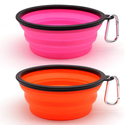 Large Dog Bowl Pet Collapsible Bowls, 2 Pack Collapsible Dog Water Bowls for Cats Dogs, Portable Pet Feeding Watering Dish for Walking Parking Traveling with 2 Carabiners (Large, Blue+Green)