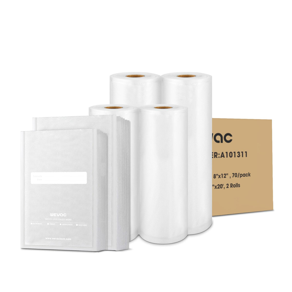 Wevac 150 Pint 6"x10" & 150 Quart 8"x12" Vacuum Sealer Bags, Keeper Box