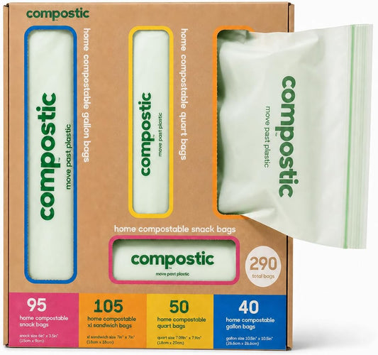 Compostic Compostable Sandwich, Snack, Gallon, Quart Bags Variety, 290 Ct