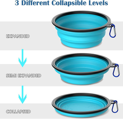 Collapsible Dog Bowls [3 Pack] 34 oz, Travel Dog Bowls, Pet Bowl Portable Foldable Water Food Feeding Dishes with Carabiner Clip for Traveling Hiking Walking-Red & Orange & Yellow