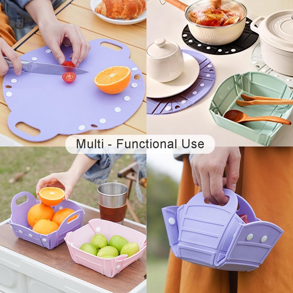 OULIGET Collapsible Camping Bowl,Silicone Bowl Portable Camping Tableware,Free Folding Plate with Handle,Space Saving Camping Essentials Outdoor,RV,2 Pieces