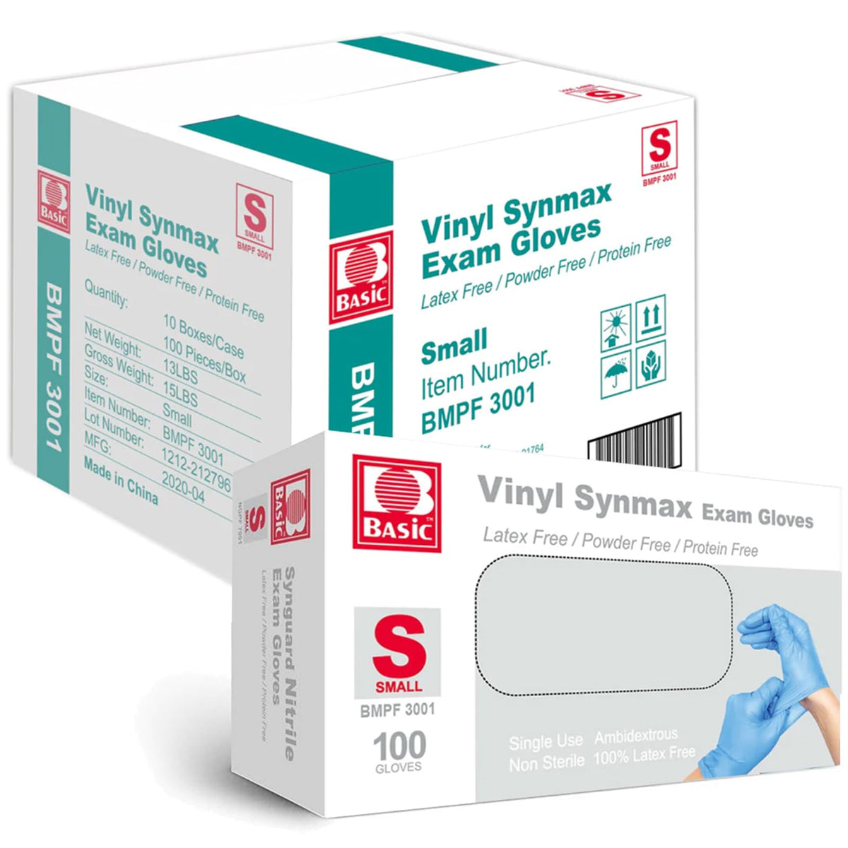 INTCO Basic Medical Synmax Vinyl Exam Gloves,Disposable Gloves - Latex-Free & Powder-Free for Medical,Cleaning,Food Safe- Large, BMPF-3003(Case of 1000,Blue)