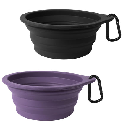 PetBonus 2-Pack Silicone Collapsible Dog Bowls, BPA Free Dishwasher Safe, Portable Foldable Expandable Travel Bowl, Food Water Feeding Cup Dish for Dogs Cats with 2 Carabiners (Light Blue & Green)