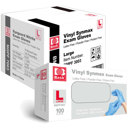 Jointown Basic Synmax Vinyl Exam Gloves Disposable Exam Gloves, 4 Mil, Blue, Latex & Powder Free, BMPF-3002