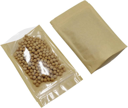 PABCK Clear Front Stand Up Kraft Paper Bags Resealable 4.7x7.9inch 50 Pcs