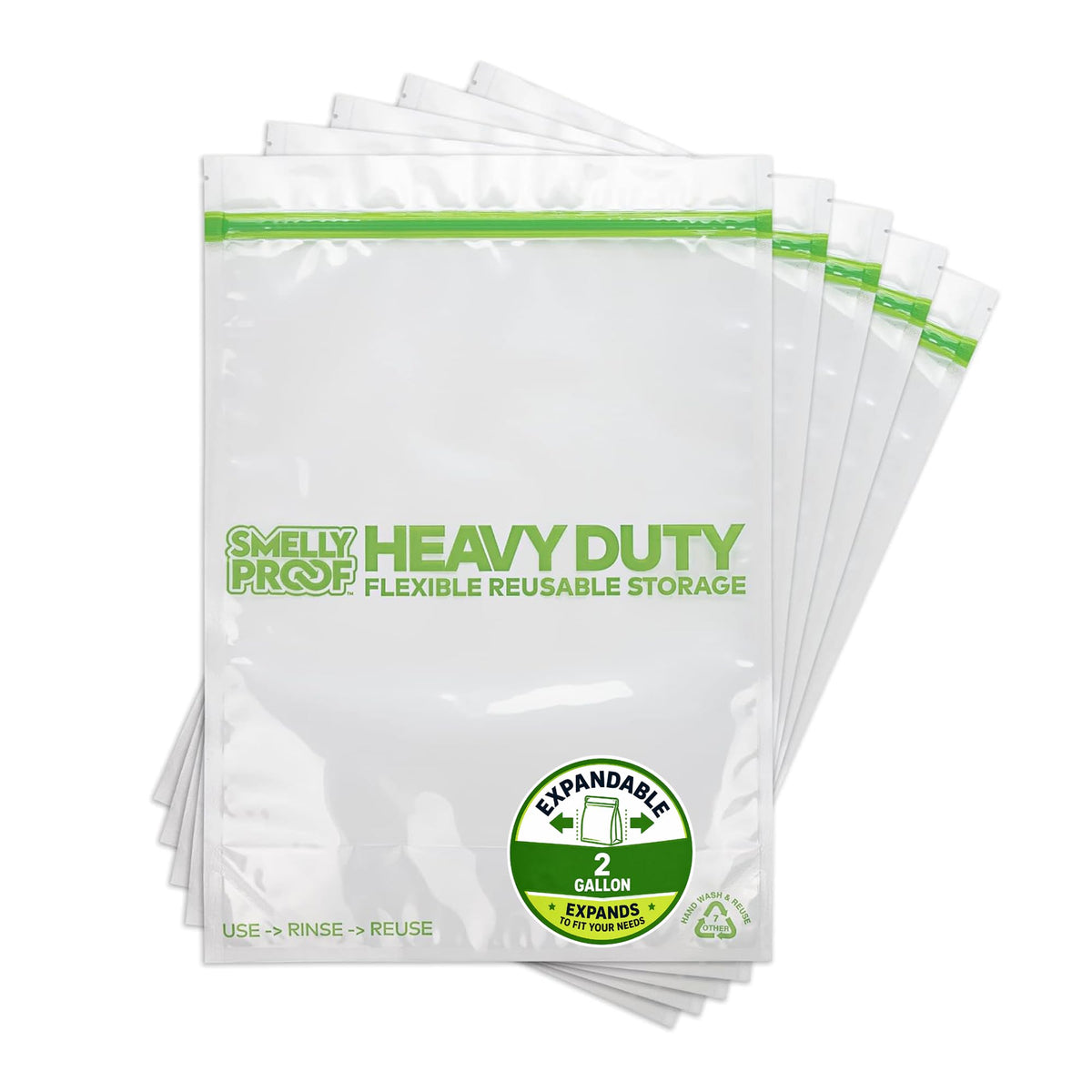HEAVY DUTY Reusable STAND-UP Bags for Food Storage by Smelly Proof, USA Made, NO PEVA & BPA FREE, Reusable Freezer Bags, Dishwasher-Safe, Triple Zip, CLEAR 5-mils LRG Quart 8.75" x 9.5" - 5pk