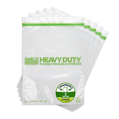 HEAVY DUTY Reusable STAND-UP Bags for Food Storage by Smelly Proof, USA Made, NO PEVA & BPA FREE, Reusable Freezer Bags, Dishwasher-Safe, Triple Zip, CLEAR 5-mils LRG Quart 8.75" x 9.5" - 5pk