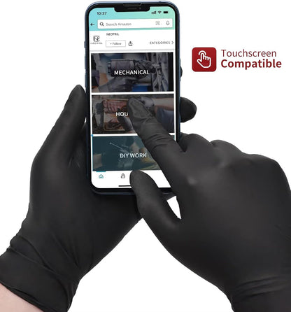 NEOTRIL 6 Mil Heavy Duty Black Nitrile Disposable Gloves, Latex Powder-Free, Textured Rubber Gloves for Cooking Mechanic