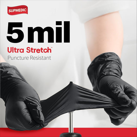 Supmedic Nitrile+ Disposable Gloves, 5 Mil Latex & Powder-Free Glove 100 Ct