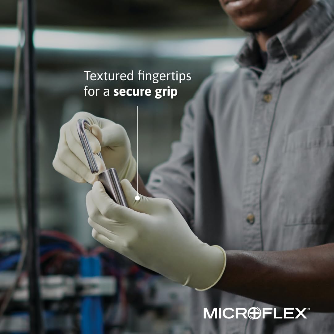 Ansell Microflex Diamond Grip MF-300 Disposable Latex Gloves for Automotive, Healthcare, Machinery Industries