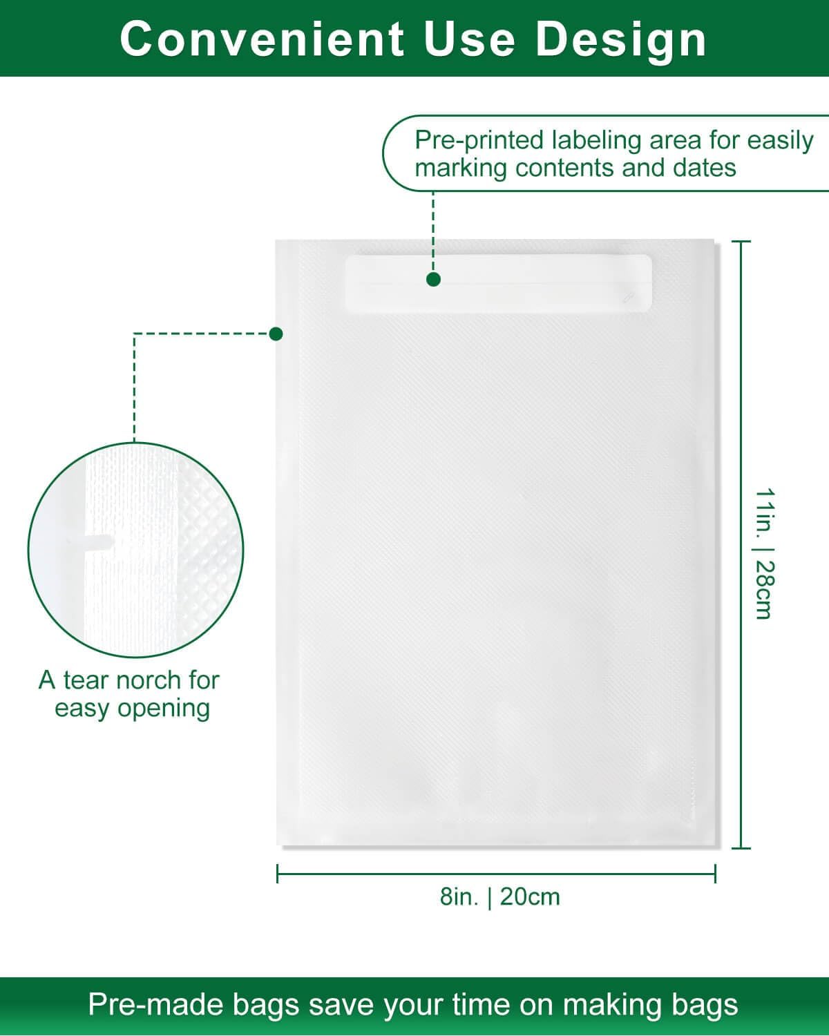 Quart Vacuum Sealer Bags for Food, 8x11 Inch with Label Area