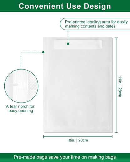 Quart Vacuum Sealer Bags for Food, 8x11 Inch with Label Area