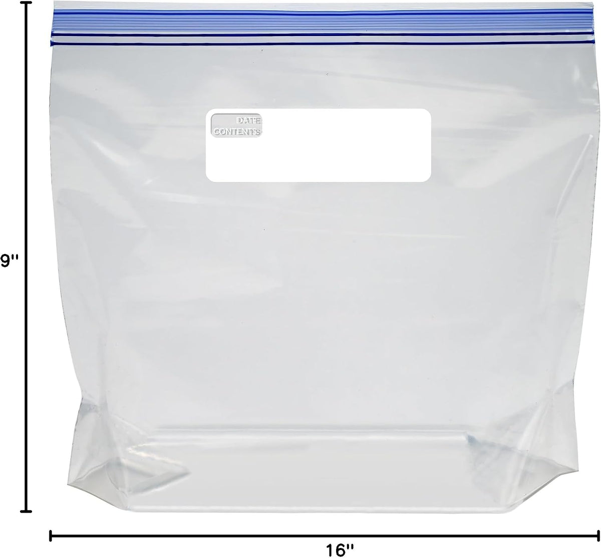 Amazon Basics Reclosable Freezer Gallon Size Bags with Double Zipper Seal, Stand-Up Bottom, BPA Free, 90 Count (Previously Solimo)