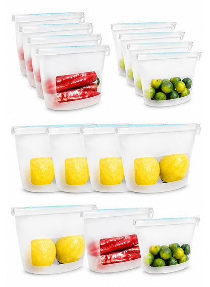 Reusable Silicone Food Storage Bags (Set of 4), Dishwasher Oven Microwave Freezer Safe, Eco-Friendly 100% Platinum, Leakproof Sous Vide Bags, Premium Lunch Containers, 2 Snack 2 Sandwich, Mixed