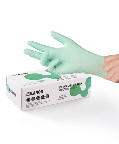 LANON 5 mil White Latex Disposable Gloves,Food Prep Gloves,Medium