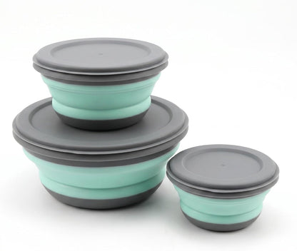 Collapsible Silicone Bowls with Lids, 3 Pack Food Grade Foldable Camping Bowl Set, Portable Travel Bowls for Salad, Ramen, Lunch, Outdoor Collapsible Food Storage Containers