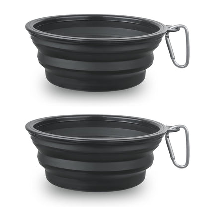 Large Dog Bowl Pet Collapsible Bowls, 2 Pack Collapsible Dog Water Bowls for Cats Dogs, Portable Pet Feeding Watering Dish for Walking Parking Traveling with 2 Carabiners (Large, Blue+Green)