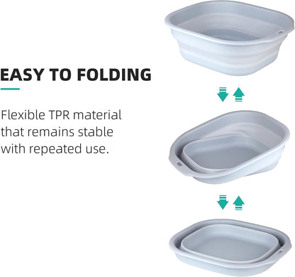 2 Pack Collapsible Wash Basin Set, Foldable Dish Tub, Small Medium Portable Sink for Kitchen, Camping, RV, Baby Bottles, Laundry, Plastic Washbasin -Gray