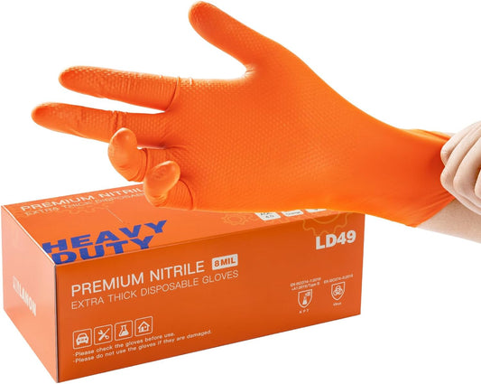 LANON 8mil Orange Disposable Nitrile Gloves,Mechanic,Heavy Duty,Large