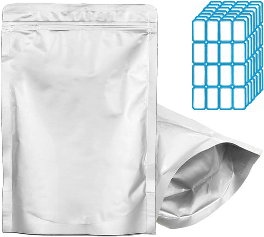 100pcs 1 QUART Mylar Bags - 10 Mil Total Thickness - 7"x10" Stand-Up Zipper Pouches, Resealable Heat Sealable Mylar Bags for Long Term Food Storage