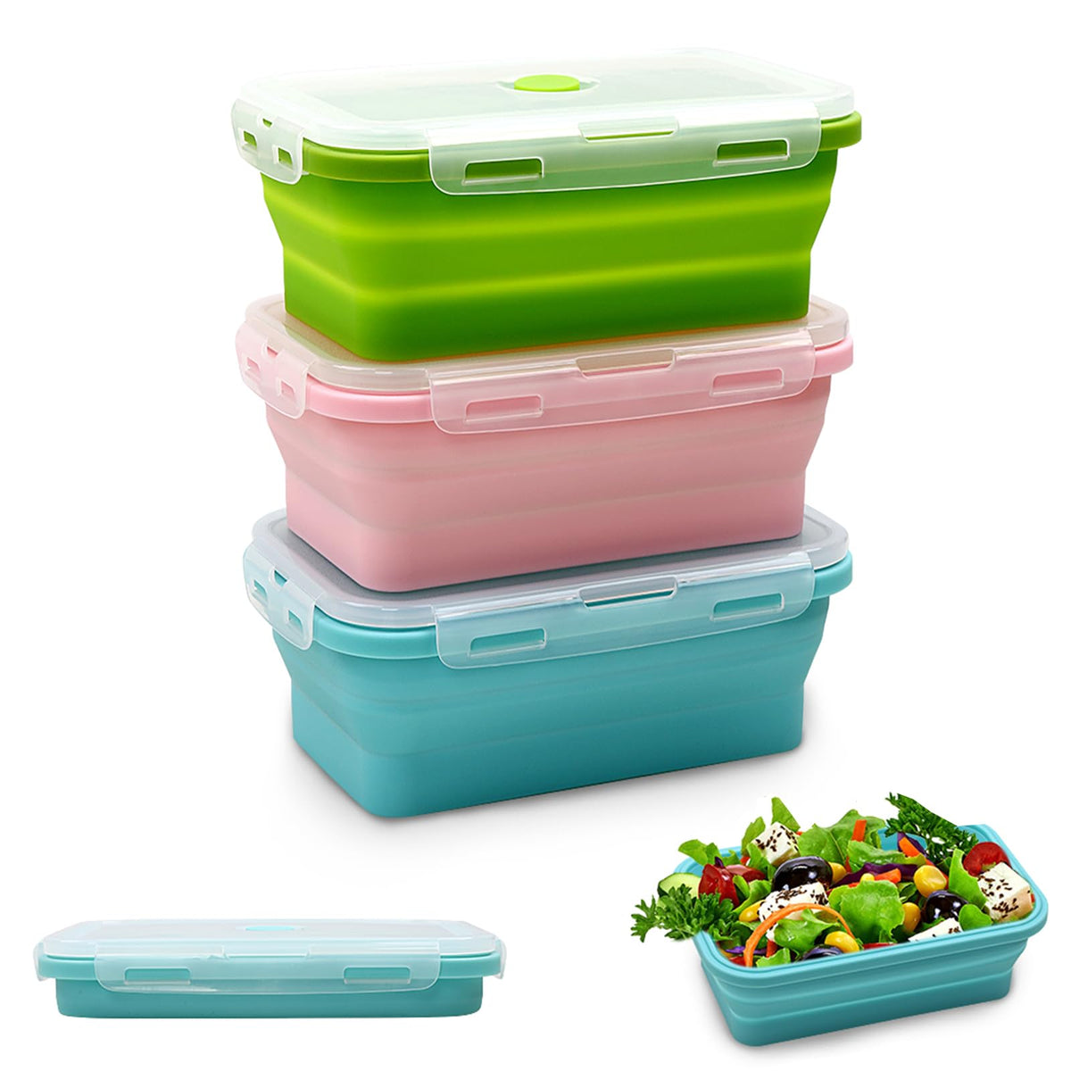 Alimat PluS 11.8oz Silicone Collapsible Travel Food Containers 3 Pack