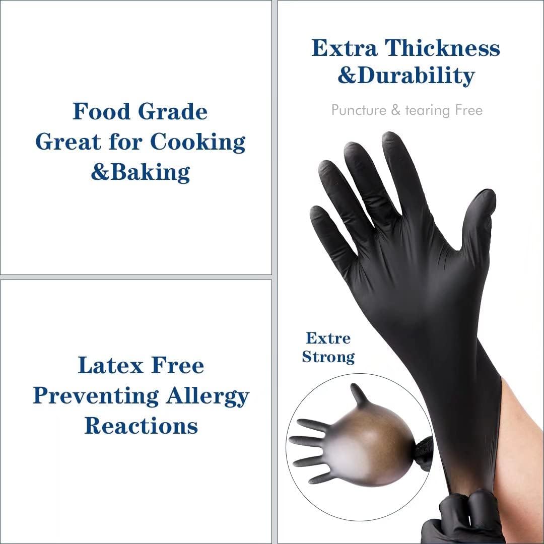 YKANG Black Disposable Nitrile Gloves,Latex Free Food Safe Cooking Gloves