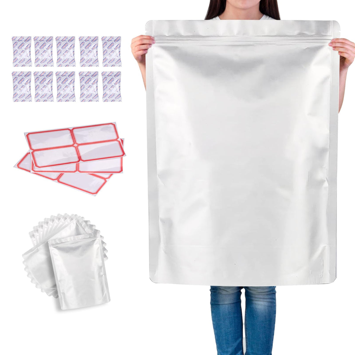 25 Pcs 5 Gallon Mylar Bags with Oxygen Absorbers - 10 Mil Thick