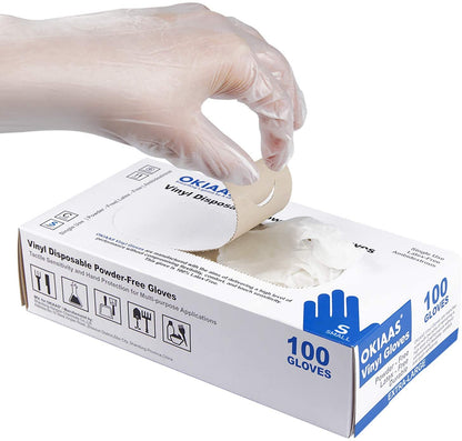 OKIAAS Clear Vinyl Disposable Gloves, Latex-Free, Powder-Free