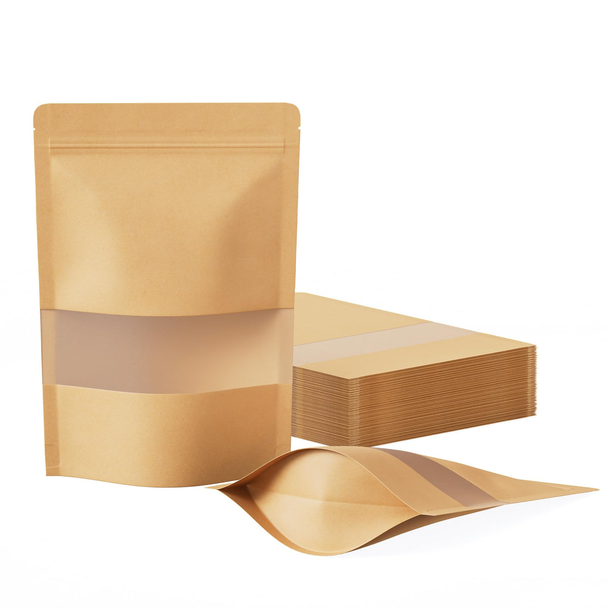 FireKylin 100 Pcs Resealable Bags, Matte Window, Paper, Brown,5.9 x 8.6 in