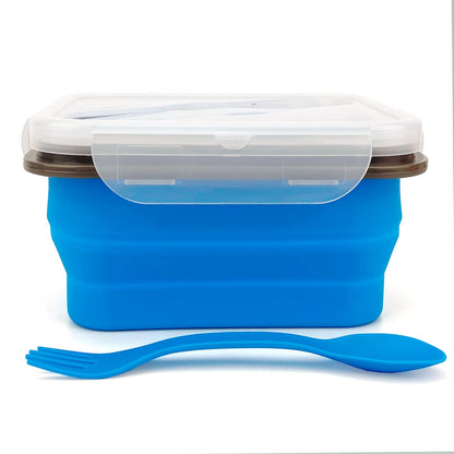 Collapsible Lunch Box Containers, Silicone Bento Box with Airtight Lid and 2 in1 Spoon & Fork, 1000ml Large Portion Reusable Silicone Food Storage Container, Microwave Dishwasher Safe