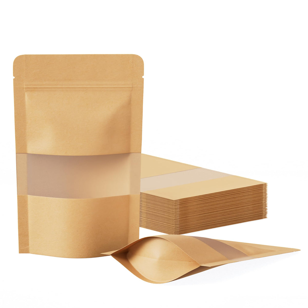 FireKylin 100 Pcs Resealable Bags, Matte Window, Paper, Brown,5.9 x 8.6 in