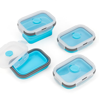 Collapsible Food Storage Containers with Lid & Air Vent, 8 Pack, 4 Rectangular + 4 Round, Annaklin Foldable Silicone Lunch Containers Collapsible Bowls Set, Microwave Freezer Dishwasher Safe, 4 Colors