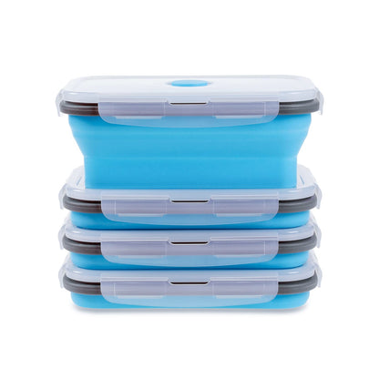 Collapsible Food Storage Containers with Lid & Air Vent, 8 Pack, 4 Rectangular + 4 Round, Annaklin Foldable Silicone Lunch Containers Collapsible Bowls Set, Microwave Freezer Dishwasher Safe, 4 Colors