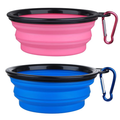 Large Dog Bowl Pet Collapsible Bowls, 2 Pack Collapsible Dog Water Bowls for Cats Dogs, Portable Pet Feeding Watering Dish for Walking Parking Traveling with 2 Carabiners (Large, Blue+Green)
