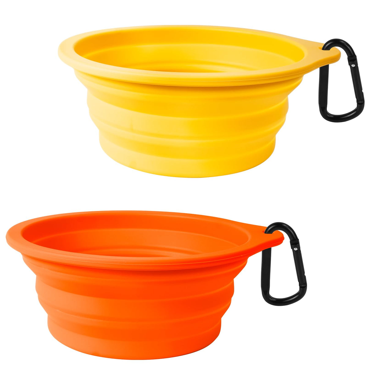 PetBonus 2-Pack Silicone Collapsible Dog Bowls, BPA Free Dishwasher Safe, Portable Foldable Expandable Travel Bowl, Food Water Feeding Cup Dish for Dogs Cats with 2 Carabiners (Light Blue & Green)