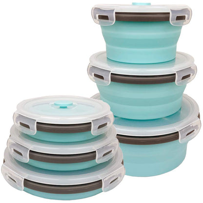 CARTINTS Silicone Collapsible Food Storage Containers-Prep/Storage Bowls with Lids – Set of 4 Round Silicone Lunch Containers – Microwave and Freezer Food Containers (Blue)