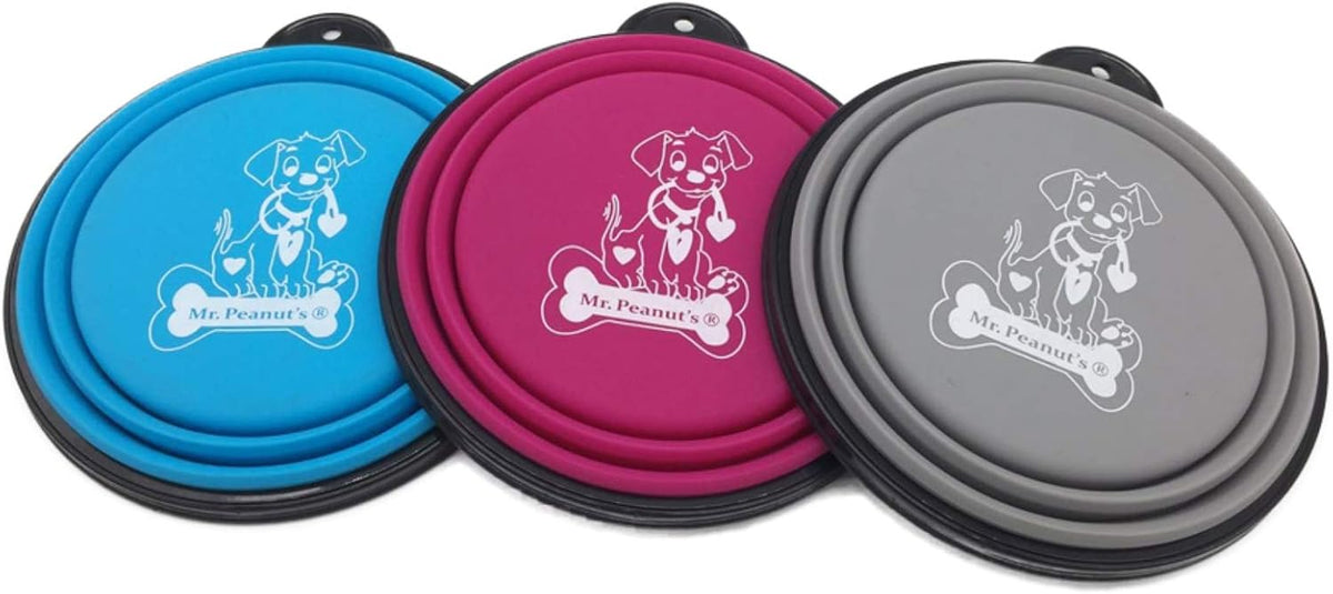 Collapsible Silicone Bowls 3 Pack (XL 25oz Each) with Color Matched Carabiner Clips - Dishwasher Safe BPA FREE Food Grade Silicone Portable Pet Bowls - Foldable for Journeys, Hiking, Kennels & Camping