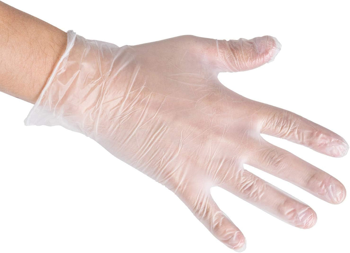200 Disposable Vinyl Gloves, Non-Sterile, Powder-Free, Smooth Touch, Food Service Grade, Large Size [2x100 Pack]