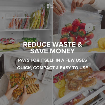 Chef Preserve Reusable Vacuum Sealer Bags for Food - 30 BPA-Free Small (8 x 10 in) Food Storage Bags, Freezer, Microwave - Odor-Resistant, Leak-Proof - Compatible with Chef Preserve Vacuum Sealers