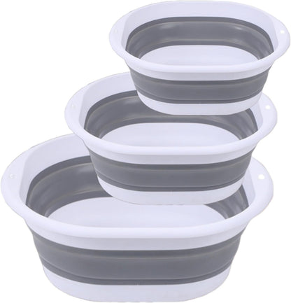 3-piece folding washbasin set, foldable dishwasher basin, space-saving folding sink, suitable for apartments, camping, dishwashing, fruit and beverage container, hiking, and household use (Grey)