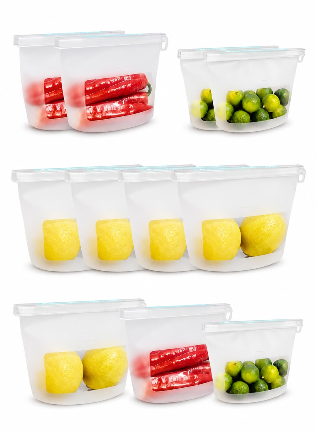 Reusable Silicone Food Storage Bags (Set of 4), Dishwasher Oven Microwave Freezer Safe, Eco-Friendly 100% Platinum, Leakproof Sous Vide Bags, Premium Lunch Containers, 2 Snack 2 Sandwich, Mixed