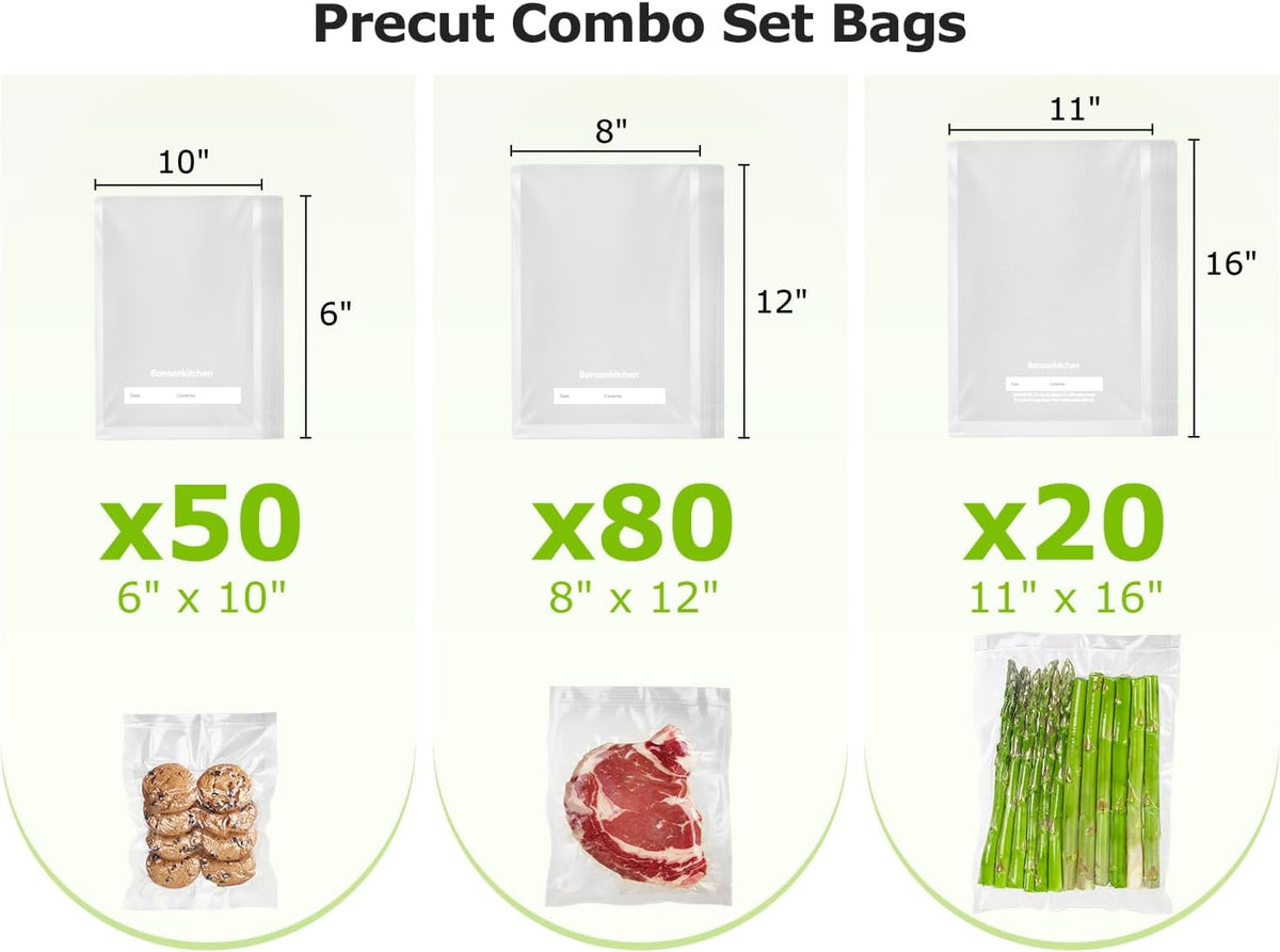 Bonsenkitchen Vacuum Sealer Bags, 150 Count, BPA Free, Food Storage