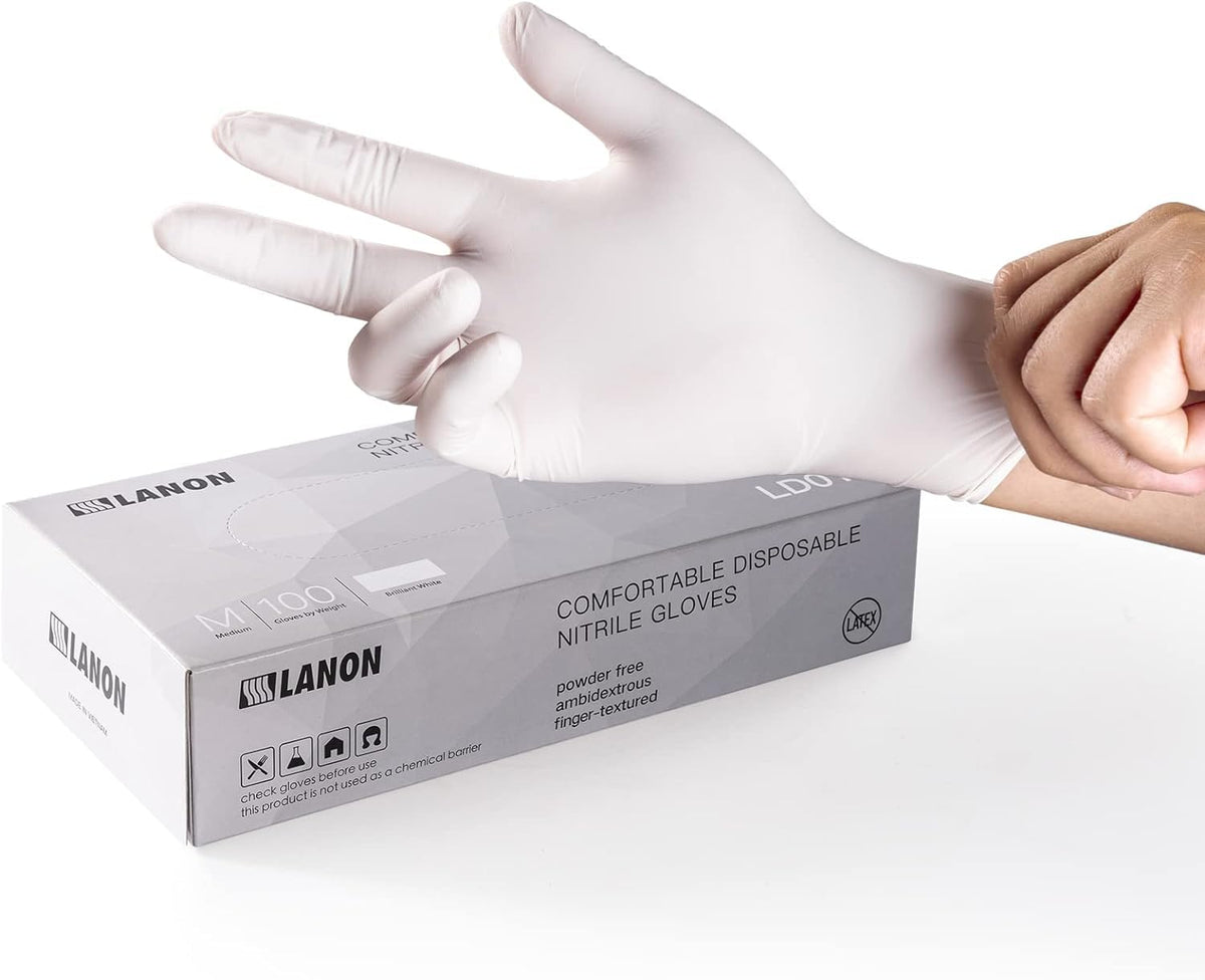LANON Food Safe White Disposable Nitrile Gloves,Cooking Gloves,Small