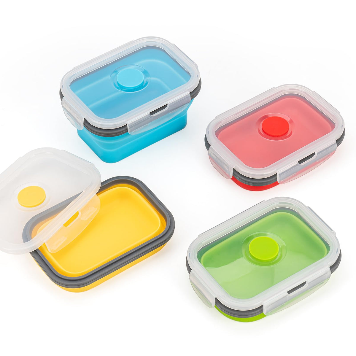 Collapsible Food Storage Containers with Lid & Air Vent, 8 Pack, 4 Rectangular + 4 Round, Annaklin Foldable Silicone Lunch Containers Collapsible Bowls Set, Microwave Freezer Dishwasher Safe, 4 Colors
