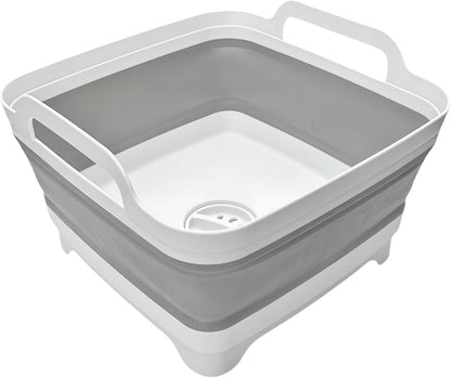 MontNorth Collapsible Wash Basin 9L, Foldable Dish Tub with Drain Plug, Portable Collapsible Dish Basin, Camping Sink for Washing Dishes, Laundry & Kitchen Use,Gray