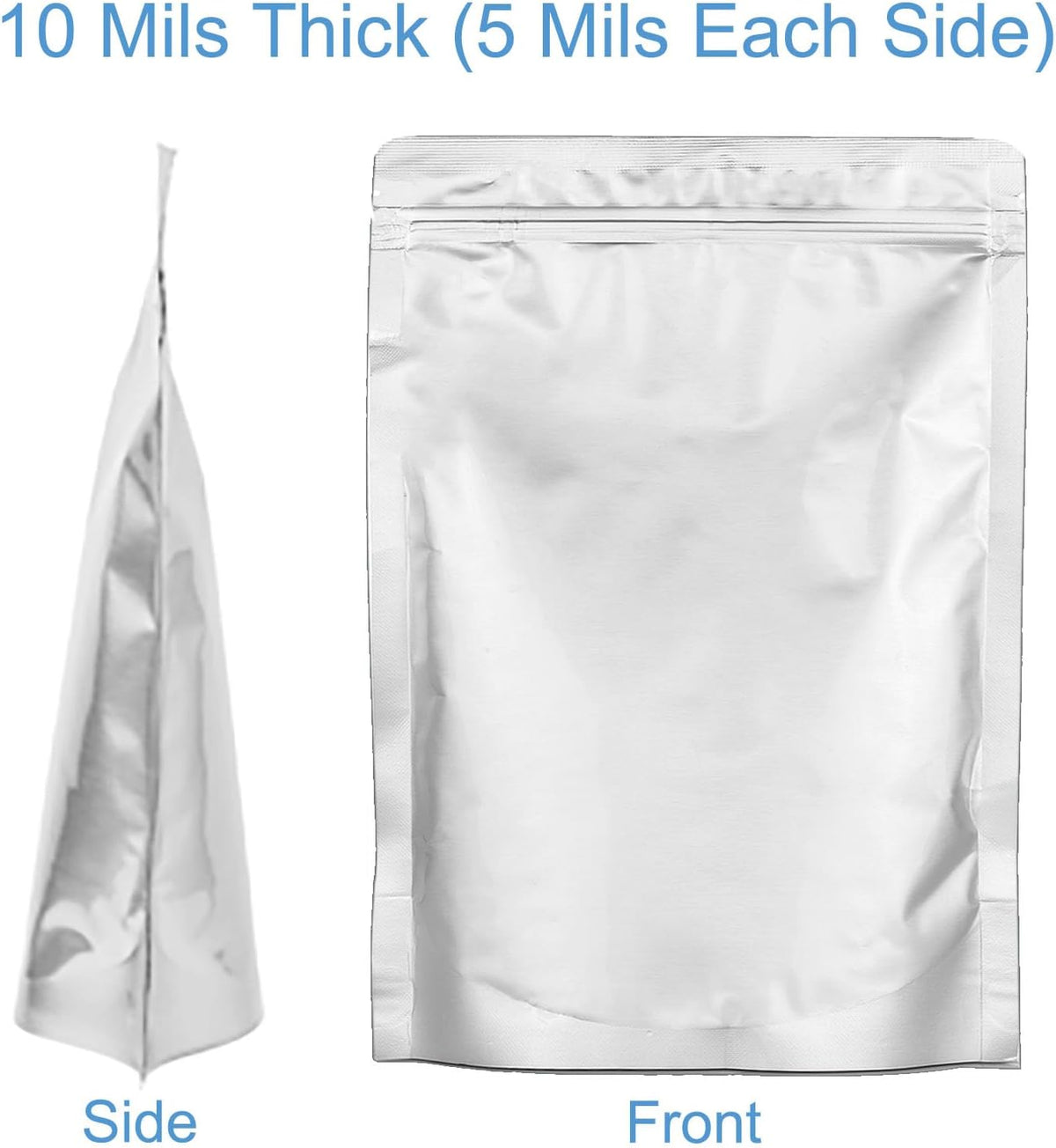 100pcs 1 QUART Mylar Bags - 10 Mil Total Thickness - 7"x10" Stand-Up Zipper Pouches, Resealable Heat Sealable Mylar Bags for Long Term Food Storage