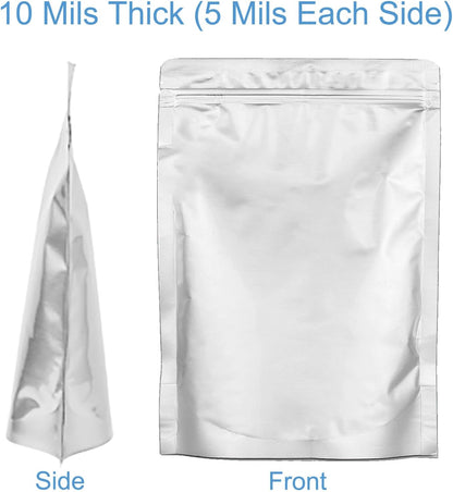 100pcs 1 QUART Mylar Bags - 10 Mil Total Thickness - 7"x10" Stand-Up Zipper Pouches, Resealable Heat Sealable Mylar Bags for Long Term Food Storage