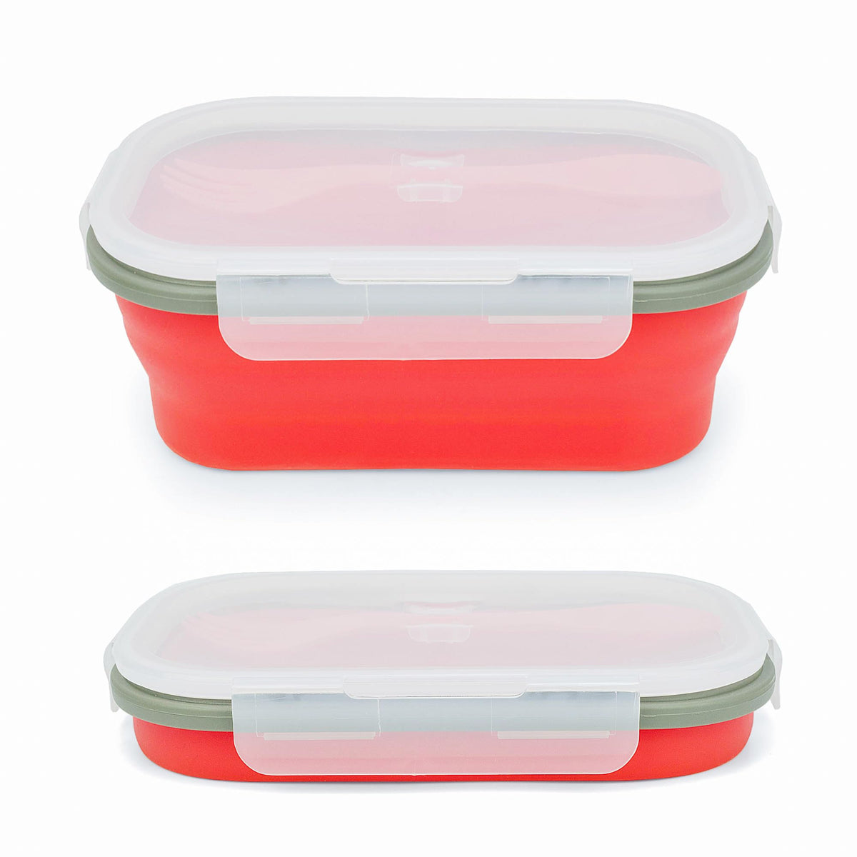 Collapsible Lunch Box Containers, Silicone Bento Box with Airtight Lid and 2 in1 Spoon & Fork, 1000ml Large Portion Reusable Silicone Food Storage Container, Microwave Dishwasher Safe
