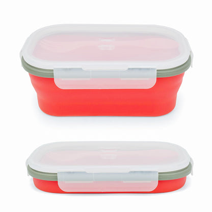 Collapsible Lunch Box Containers, Silicone Bento Box with Airtight Lid and 2 in1 Spoon & Fork, 1000ml Large Portion Reusable Silicone Food Storage Container, Microwave Dishwasher Safe