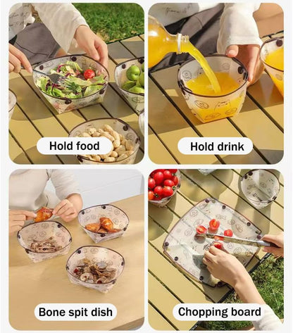 MIUPOO Collapsible Bowl Plate Cup Set,Portable Mess Kit,Food Grade Material Free Folding Plate for Lunch Family Picnic,Collapsible Set of 12, 3 Sizes.